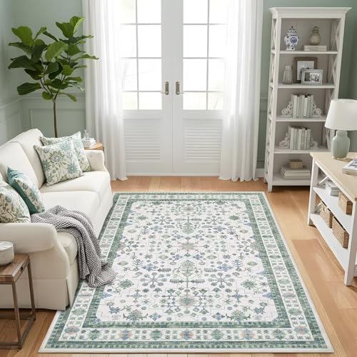 GarveeHome 4x6 Washable Rug Living Room Vintage Bedroom Sage Green Rug by GarveeHome