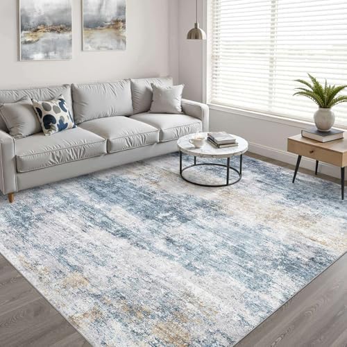 LOONGRUG 10x13 Area Rug Washable Neutral Modern Living Room Rug Blue Gold - Image 6