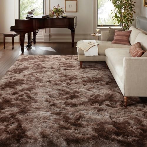 9x12 Ft Extra Large Shag Brown Area Rug for Living Room, Tie-Dyed Ultra Soft Fluffy Furry Rugs for Bedroom Indoor Floor, Aesthetic Carpet for Kids Home Decor (Coffee) - Image 2