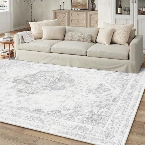 5x7 Washable Bedroom Area Rug Non-Slip Medallion Gray Throw Carpet - Image 4
