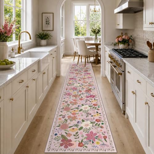 Hallway Runner Rug 2x10 Non Slip Washable Pink Rugs for Kitchen - Image 4