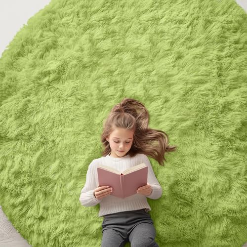 OLANLY Grass Green Round Rugs for Bedroom - Machine Washable, 7 ft Circle Area Rugs for Living Room, Soft and Fluffy Shaggy Carpet for Teen Girls and Boys, Nursery Rooms, Dorms, Home Decor Aesthetic by OLANLY