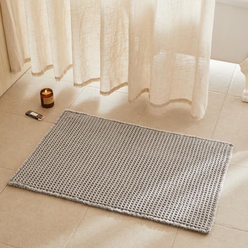 TYUU Waffle Bath Mat, Boho Bathroom Rugs Non Slip, 36x24 Light Grey by TYUU