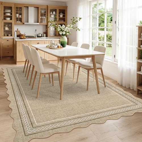 GarveeHome Scalloped Washable 8x10 Area Rug for Living Room Non Slip, Jute - Image 3