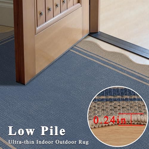 Scalloped Easy Jute Kitchen Rug 2x3 Front Door Mat Entryway Rug Blue - Image 6