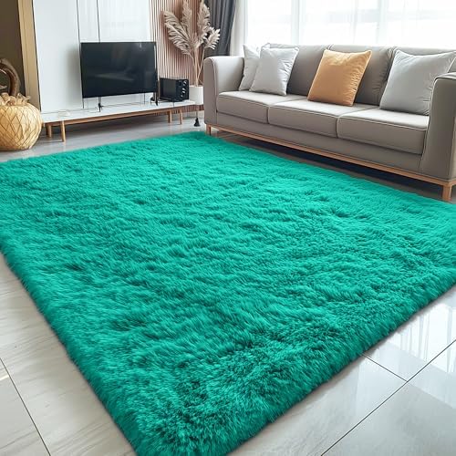 OLANLY 5x8 Machine Washable Large Area Rugs for Living Room, Bedroom, Soft Fluffy Shaggy Bedside Rug, Indoor Floor Carpet for Kids Girls and Boys, Dorms, Nursery, Home Decor Aesthetic, Teal Green - Image 3