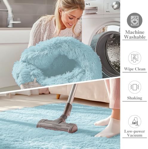 OLANLY 5x7 Machine Washable Large Area Rugs for Living Room, Bedroom, Soft Fluffy Shaggy Bedside Rug, Indoor Floor Carpet for Kids Girls and Boys, Dorms, Nursery, Home Decor Aesthetic, Light Bluey - Image 2