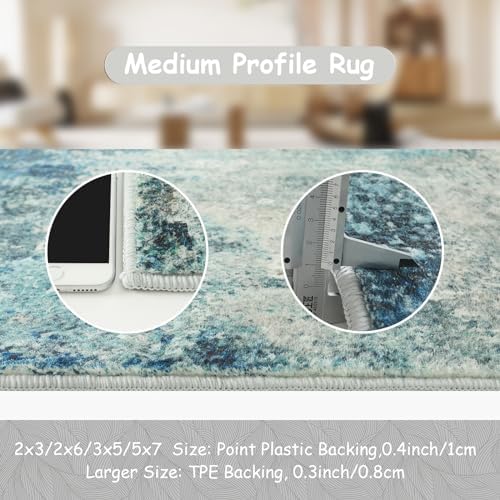 Lahome Modern Abstract Runner Rug with Rubber Backing - 2x6 Washable Rug Runners for Hallways Non Slip, 6 Ft Long Accent Carpet for Bathroom Kitchen Bedroom Entryway,Blue/Grey - Image 4