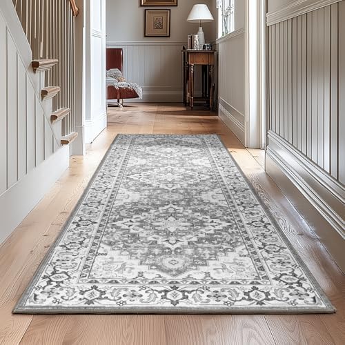 Lessymo Runner Rug 2.6 x 8 for Hallway, Machine Washable Entryway Rugs Gray by Lessymo