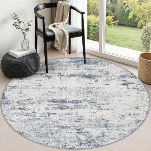 Round Area Rug Living Room: 4 ft Modern Washable Indoor Carpet by FXRHLP