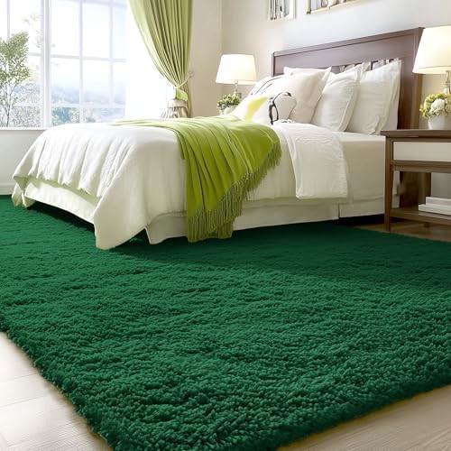 OLANLY 8x10 Machine Washable Large Area Rugs for Living Room, Bedroom, Soft Fluffy Shaggy Bedside Rug, Indoor Floor Carpet for Kids Girls and Boys, Dorms, Nursery, Home Decor Aesthetic, Dark Green - Image 3