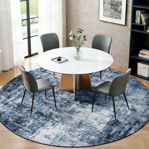Rugflix Round Area Rugs 8Ft for Living Room, Washable Navy Blue Circle Rug - Image 3