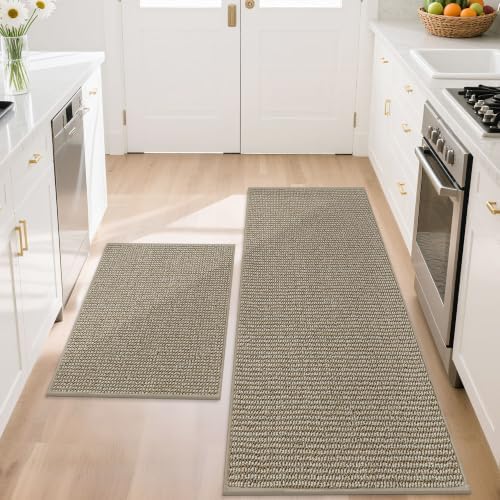 BEQHAUSE Kitchen Rugs and Mats 2PCS Non-Slip, 20"x32"+20"x48", Light Beige by BEQHAUSE