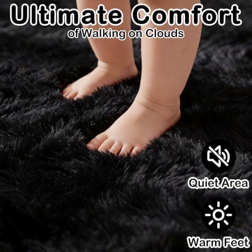 Shaggy Fluffy Bedroom Carpets 6x9 Ft, Black Modern Living Room Area Rugs - Image 4