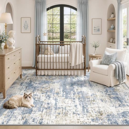XLUEZ 5x7 Area Rugs for Living Room, Washable Modern Abstract Large Area Rug Neutral Soft Non Slip Kids Rug Stain Resistant Indoor Carpet for Bedroom Nursery Dining Room Playroom(Blue, 5'x7') - Image 4