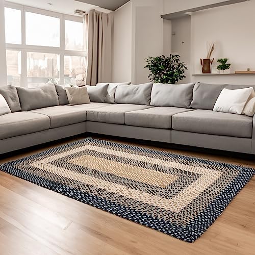 Super Area Rugs 7X9ft Farmhouse Braided Rug - Natural Soft Cotton Carpet for Living Room - Primitive Country Woven Rug - Blue/Cream/Ivory - Image 4