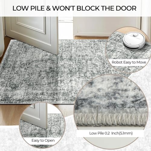 CAPALOCA Square 6ft Washable Nursery Girls Low Pile Area Rug Grey - Image 5