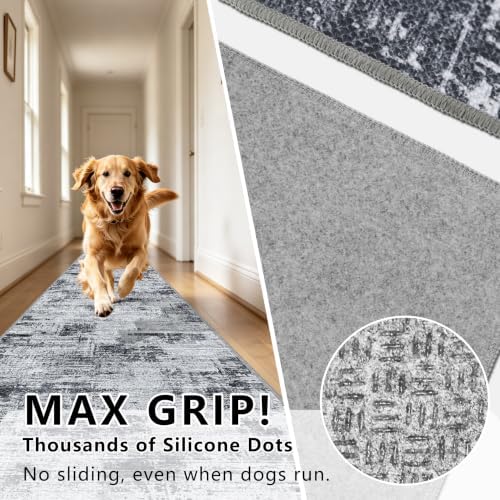 Hallway Runner Rug 2x8 Textured Non Slip Carpet Runner, Dark Gray - Image 6