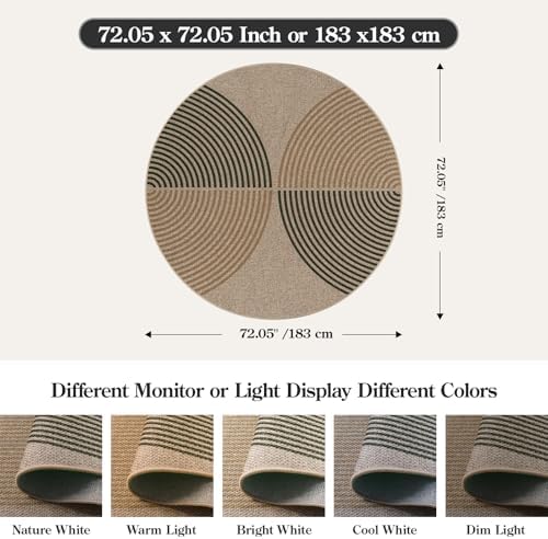 Lahome Modern Rainbow Round Rug, 6ft Round Outdoor Easy Jute Rug - Image 2