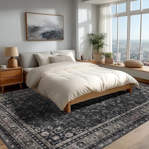 Ruaruarug Washable Area Rug 8×10 for Living Room, Ultra Soft, Black Gray - Image 6