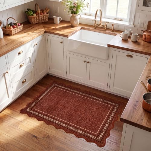 GarveeHome Scalloped Door Mat Indoor Entrance 2x3 Rug Washable Non Slip，Red - Image 2
