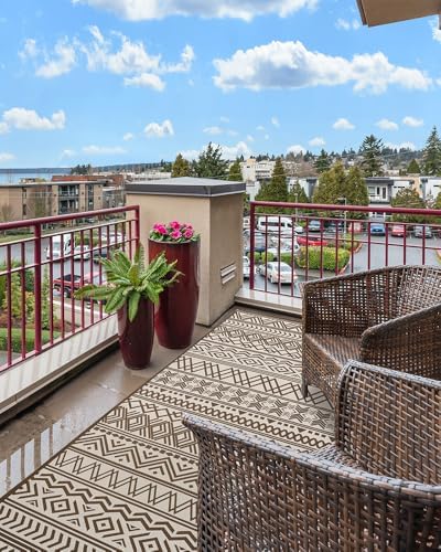 Outdoor Rug Carpet 9x12 ft, Flatweave Textured Outdoor Patio Rug Non Slip Indoor Outdoor Rugs with Rubber Particles Backing Boho Outdoor Area Rug for Patio Deck Front Porch Backyard Balcony, Brown - Image 5