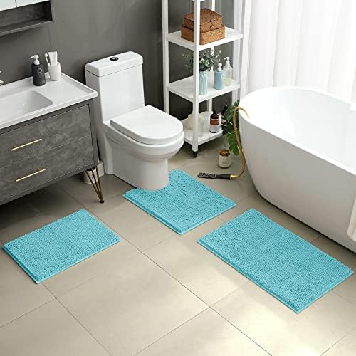 HOMEIDEAS Bathroom Rugs Set of 3, Super Soft Absorbent Chenille Bath Rugs - Image 2