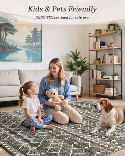 Miukiki 8x10 Area Rug for Living Room, Washable Soft Non Slip Rug Black - Image 5