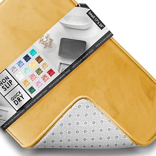 Clara Clark Bathroom Rugs, Velvet Memory Foam Bath Mat, Non-Slip, Machine Washable Bath Rugs - Dries Quickly, Ultra Soft Plush Bath Mats for Bathroom, 17 x 24, Camel Gold by ClaraClark