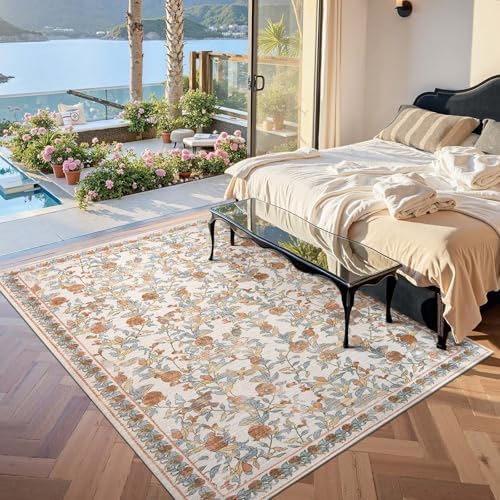 jinchan 6x9 Floral Vintage Washable Large Area Rug, Orange by JINCHAN