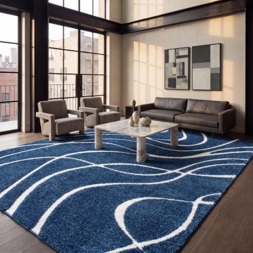 SAFAVIEH Area Rug 11x15 - Florida Shag Collection - X-Large - Abstract Design, Navy & Ivory, Non-Shedding & Easy Cleaning, Plush Thick Pile, Ideal for Living Room, Bedroom, Dining Space (SG471-6512) by Unknown
