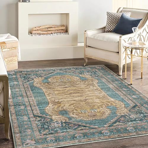 CHAMPLANT Washable Area Rug 4'x6' Vintage Traditional Floor Cover Foldable Thin Rugs Retro Kitchen Indoor Distressed Non Slip Carpet Floral Print Mat Bedroom Living Room - Image 2