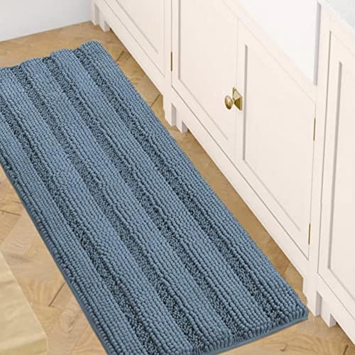 H.VERSAILTEX Bath Rugs for Bathroom Washable Non Slip Extra Thick Chenille Striped Bath Mat Rug Runners 47" x 17" Absorbent Fluffy Soft Shaggy Mats Plush Area Carpet for Bath Room, Tub - Stone Blue by HVERSAILTEX