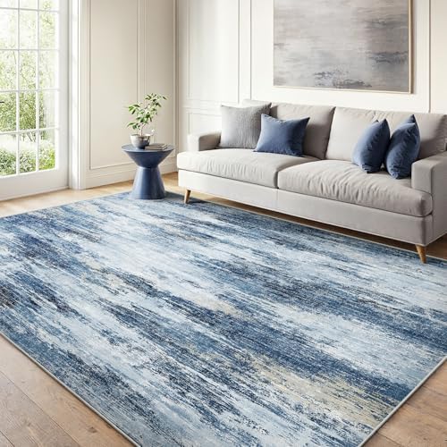 6x9 Area Rug Living Room, Modern Abstract Washable Indoor Carpet Blue by AMADAHOMEFURNISHING