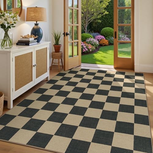 Lessymo Living Room Rugs 5x7 Checkered Washable Easy Jute Outdoor Patio Rug by Lessymo