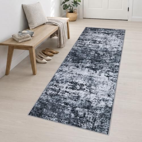 3x10 Washable Runner Rug：Modern Abstract Kitchen Carpet Black - Image 3