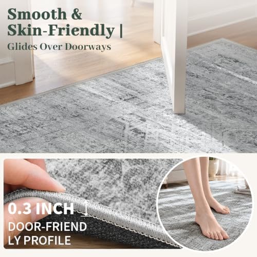 Area Rugs for Living Room Under Table 5x7 Washable Vintage Grey - Image 5