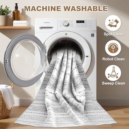 Nakagishi Area Rug Living Room Rugs: 4X4 Machine Washable Boho Large Neutral Farmhouse Stain Resistant Moroccan Indoor Floor Carpet for Bedroom Nursery Dorm Dining Room Home-Color Gray - Image 2