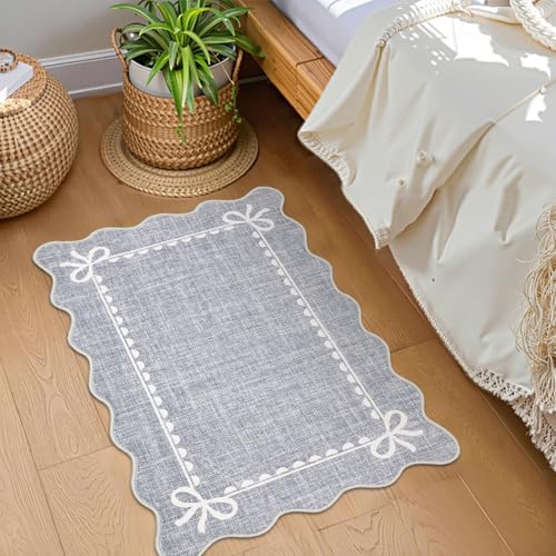 GarveeHome Scalloped Entryway Rug 2x3 Washable Front Door Bow Rug, Grey - Image 2