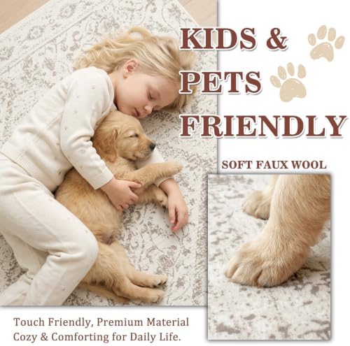 5x7Ft Boho Washable Area Rugs for Living Room, Beige Thin Bedroom Rugs Non Slip, Moroccan Soft Kids Nusery Area Floor Carpets for Dining Room Playroom Kitchen Home Office Decor - Image 2