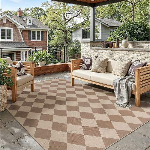 6x9 Checkered Easy Jute Washable Outdoor Patio Rug for Living Room Indoor Outdoor Geometric Neutral Carpet for Backyard Patio Dining Room Office - Image 2