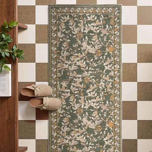 jinchan 2x6 Runner Rug Floral Vintage Washable Area Rug, Green - Image 2