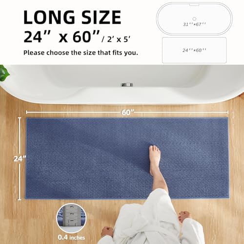 TYUU Bathroom Runner Rug, Long Bath Mat Washable Thin Quick Dry Low Pile Bathroom Runner Rugs 24 x 60 Non Slip, Denim Blue 24"x60" - Image 2