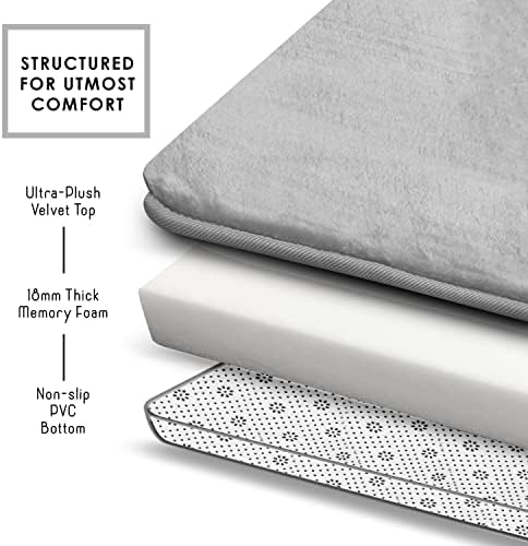 Clara Clark 2 Piece Bathroom Rugs, Velvet Memory Foam Bath Mat Set, Non-Slip Bath Rugs, Machine Wash, Dries Quickly, Ultra Soft Plush Bath Mats for Bathroom, 17 x 24 + Contour, Silver - Image 5
