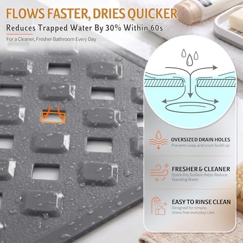 Yimobra Bathtub Mat Non Slip, Super Strong Suction Cups, 28"X16" Long Shower Mat with Drain Holes, Machine Washable Fast Draining Bath Mats, Bathroom Essentials,Gray - Image 2