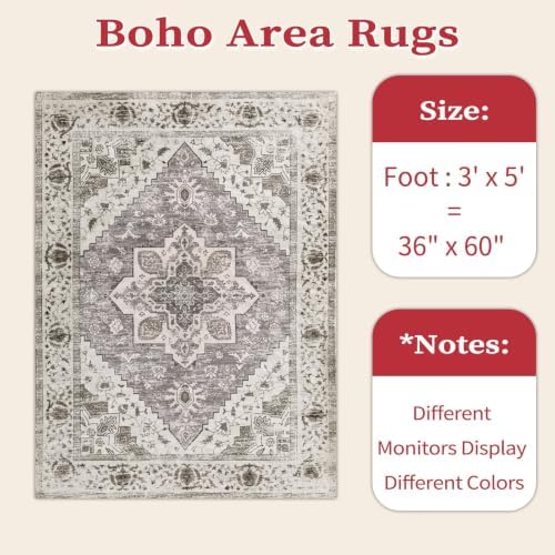 SERISSA 3x5 Washable Non Slip Boho Area Rug for Bedroom，Earth Tone - Image 2