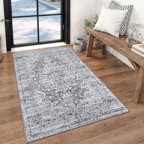 KUTA Area Rug 3x5 Vintage Floral Rugs for Living Room Grey Blue White by KUTA