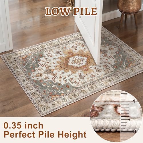 Tangsoo Washable Round Rug 4ft, Oriental Non Slip Small Circle Rug Turmeric - Image 3