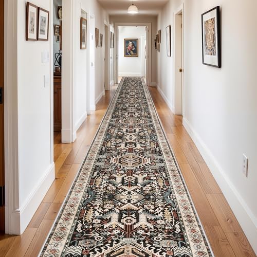 3x20 Runner Rug for Hallway - Hallway Runner Rug Distressed Mats Non-Slip Soft Room Floor Carpet for Dining Room (Black,3x20) by RUUGME