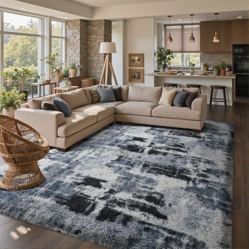 8x10 Ft Extra Large Shag Rugs for Living Room, Tie Dyed Ultra Soft Fluffy Furry Area Rugs for Bedroom Indoor Floor, Aesthetic Carpet for Kids Home Decor (Blue) - Image 3